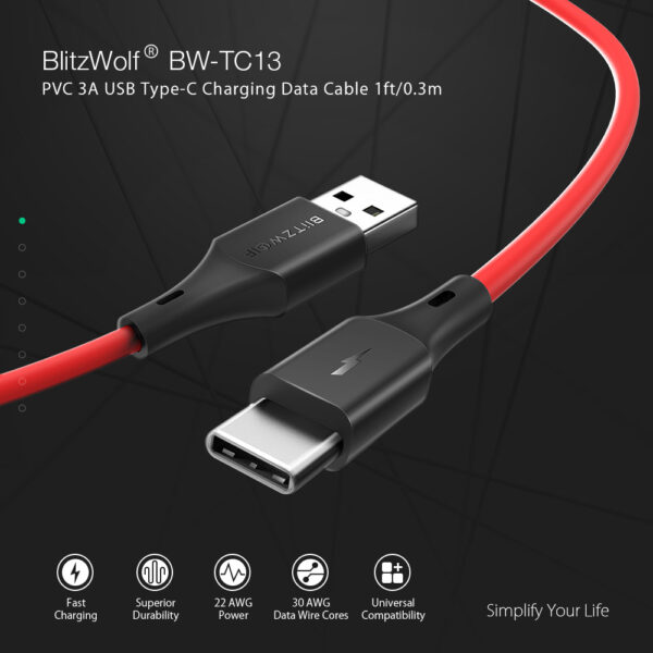 BlitzWolf - Cabo USB Tipo C ( 30 cms ) - Image 8