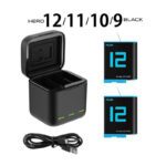 Telesin - GoPro 12 / 11 / 10 / 9 Black - Carregador Triplo + 2 Baterias 1750 mAh